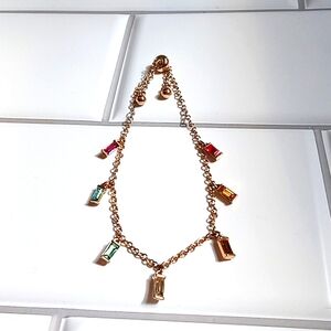 Rainbow Baguette Cut Crystal Charm Slider Bracelet